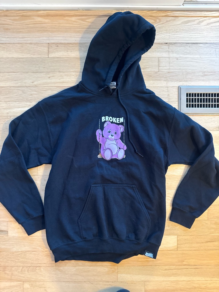 Broken Promises Black Hoodie With Purple Broken Teddy Graphic